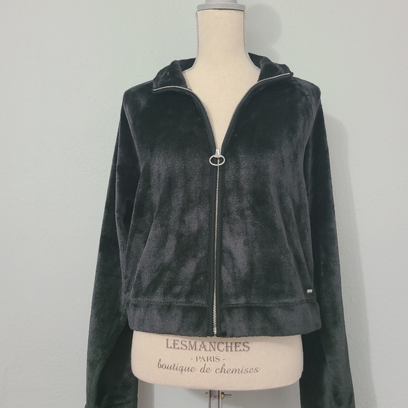 Hollister Cozy Black Fleece Zip-Up Jacket Size Med - Picture 1 of 12